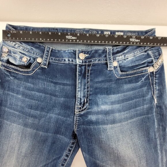 Miss Me Jeans Women's 33 Blue Chloe Boot Cut Damage on right hip see pics - Picture 11 of 16